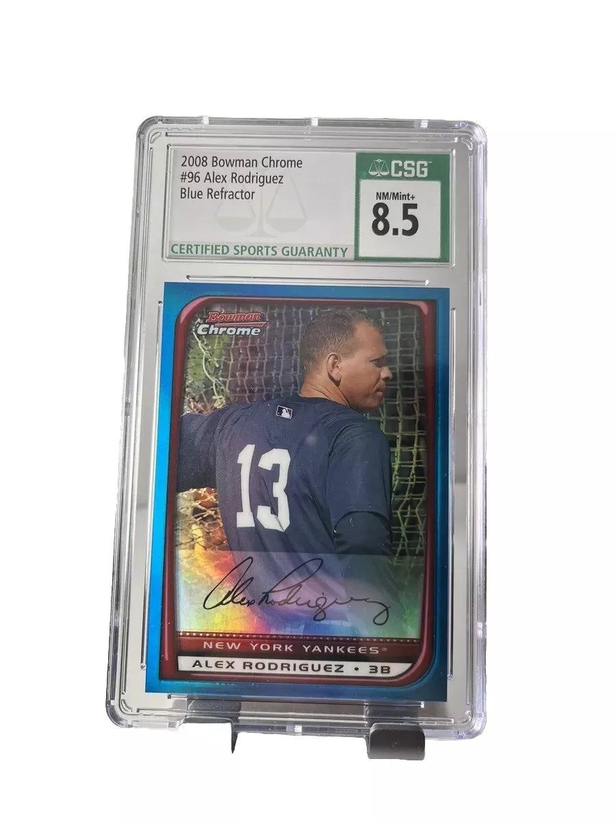 2008 Alex Rodriguez Bowman Chrome Blue Refractor /150 CSG 8.5
