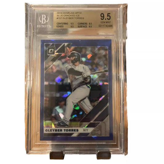 2019 Donruss Optic 157 GLEYBER TORRES BLUE Diamond Cracked Ice /7 BGS 9.5
