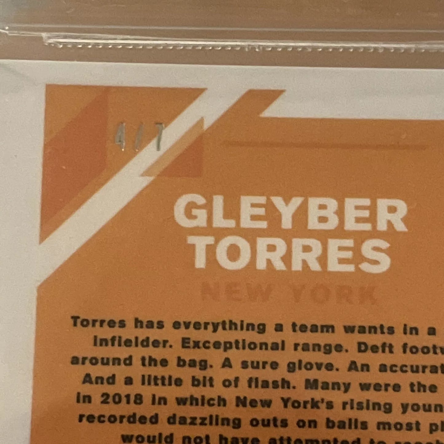 2019 Donruss Optic 157 GLEYBER TORRES BLUE Diamond Cracked Ice /7 BGS 9.5