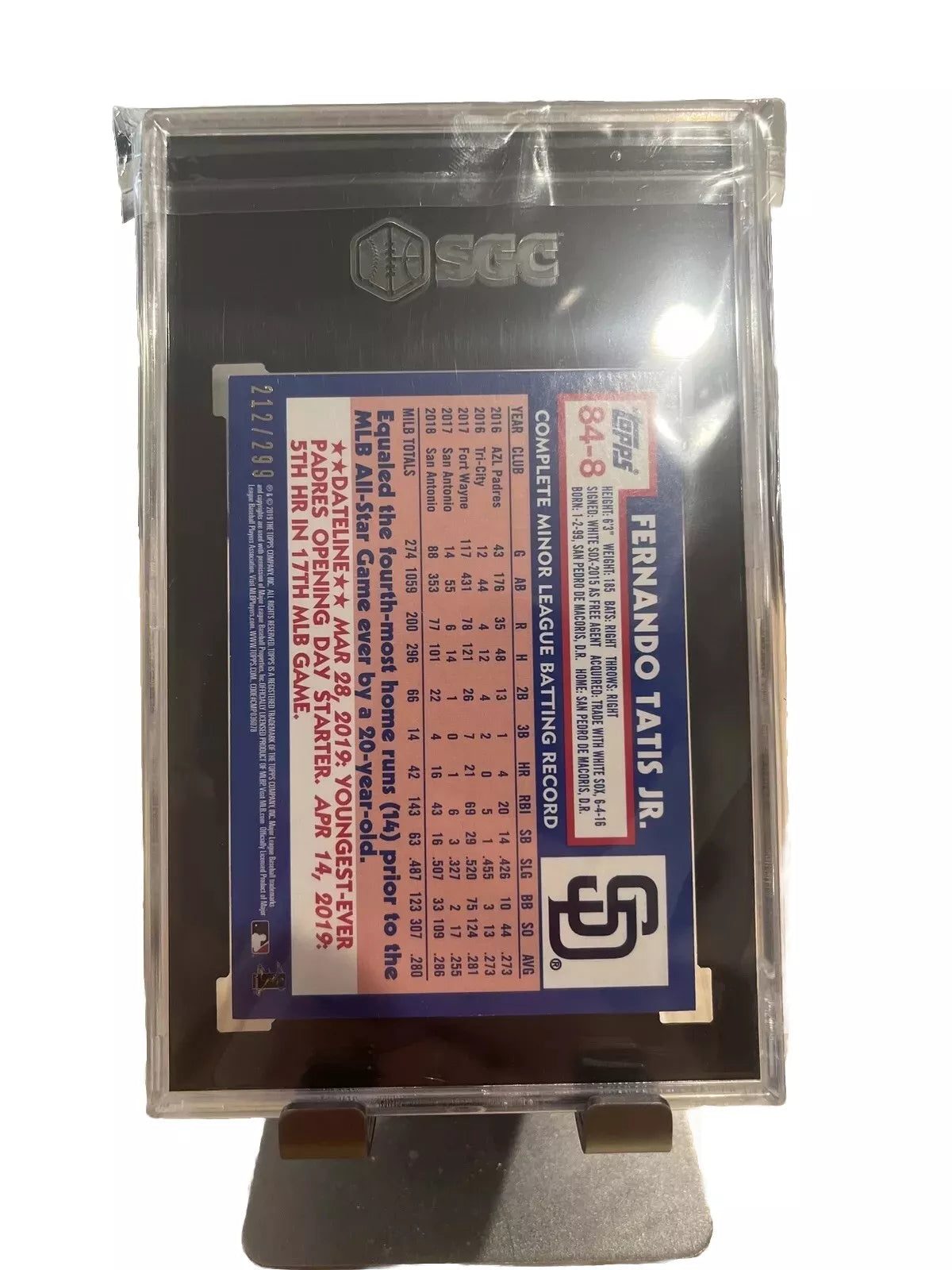 2019 Topps Update 84-8 Fernando Tatis Jr. 1984 Topps Black Rookie SGC 8.5 Padres