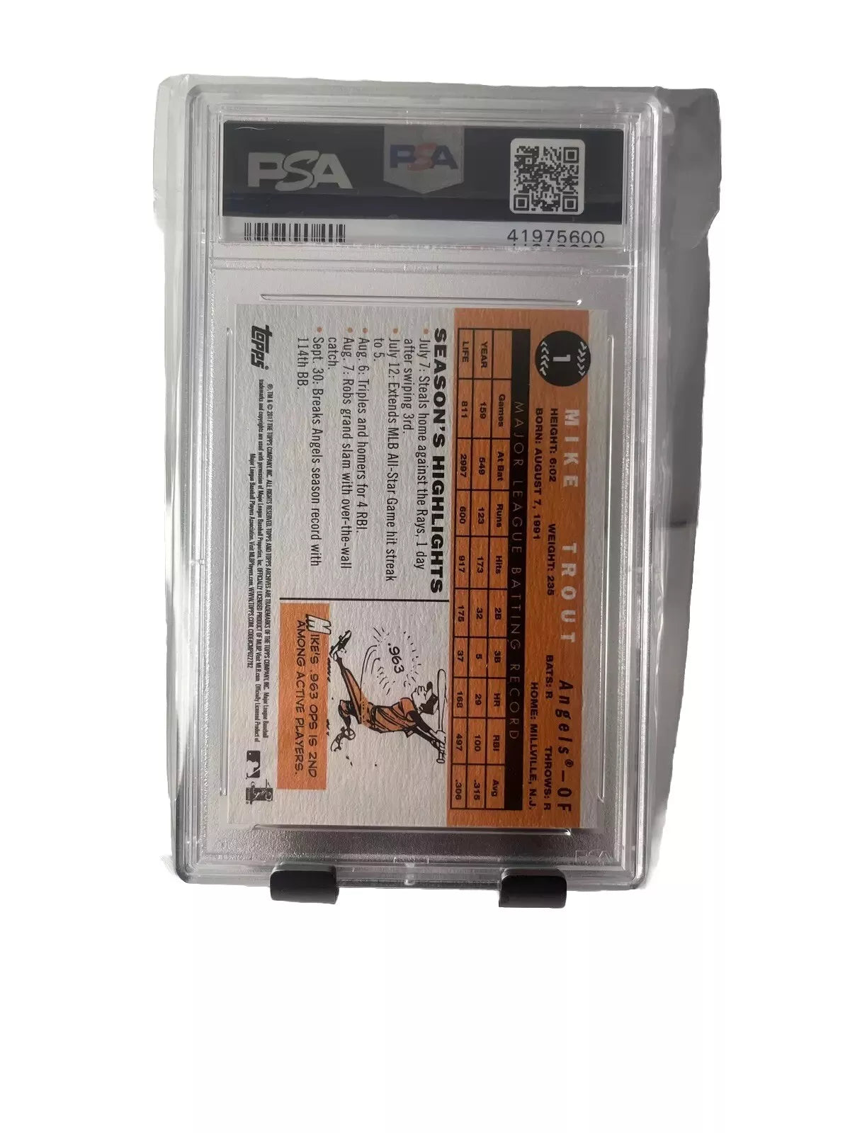 2017 Topps Archives #1a Mike Trout Image Variation PSA 10 ANGELS