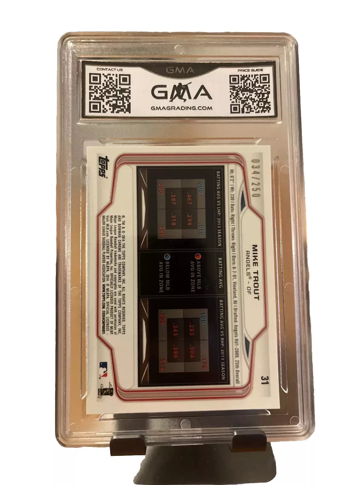 2014 Bowman Chrome MIKE TROUT #31 BLUE REFRACTOR /250 GMA 10