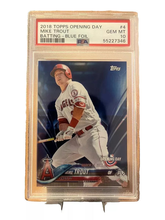 2018 Topps Opening Day Rainbow Blue Foil Mike Trout #4 PSA 10 GEM MT